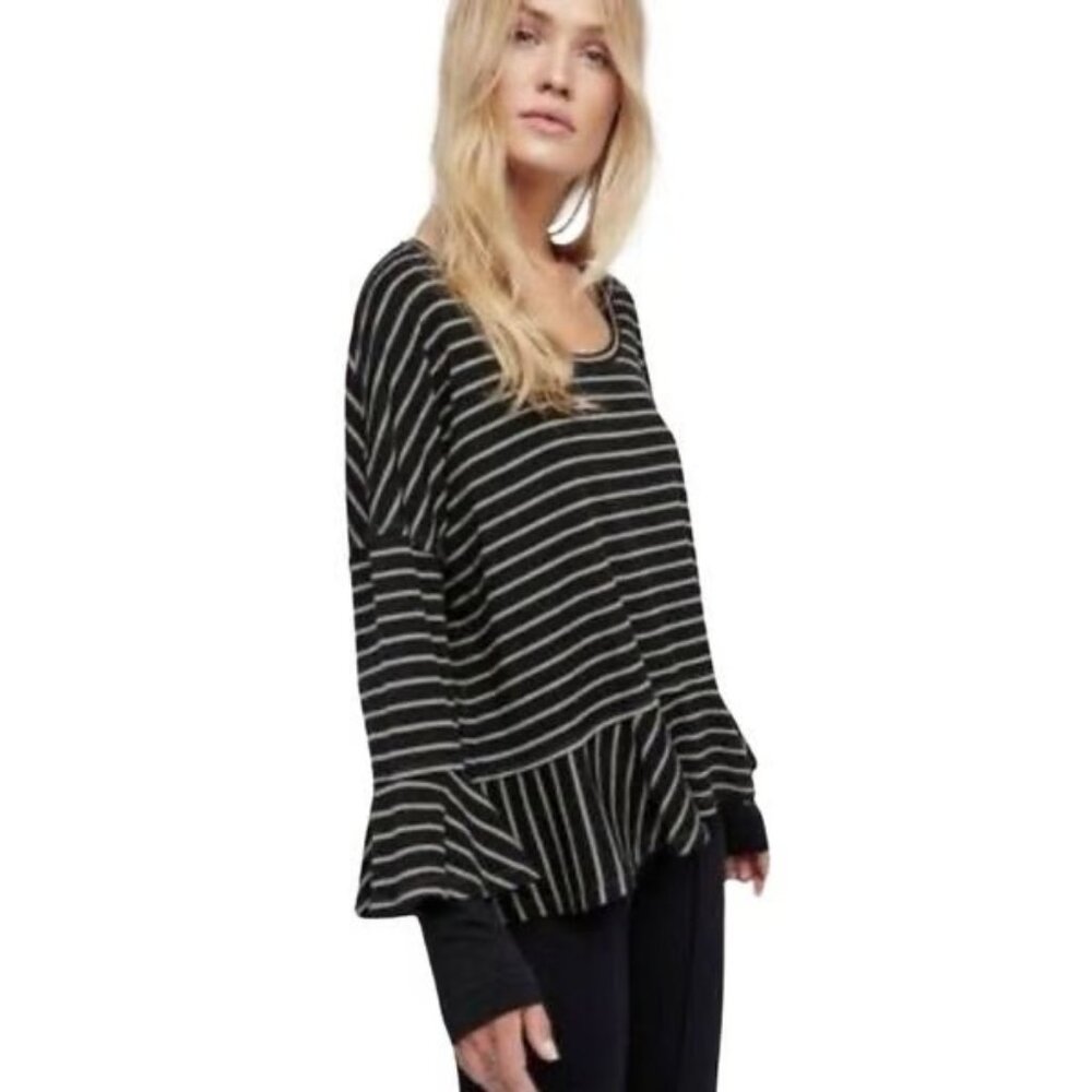 Free People We The Free Black White‎ Striped Stargazer Ribbed Top